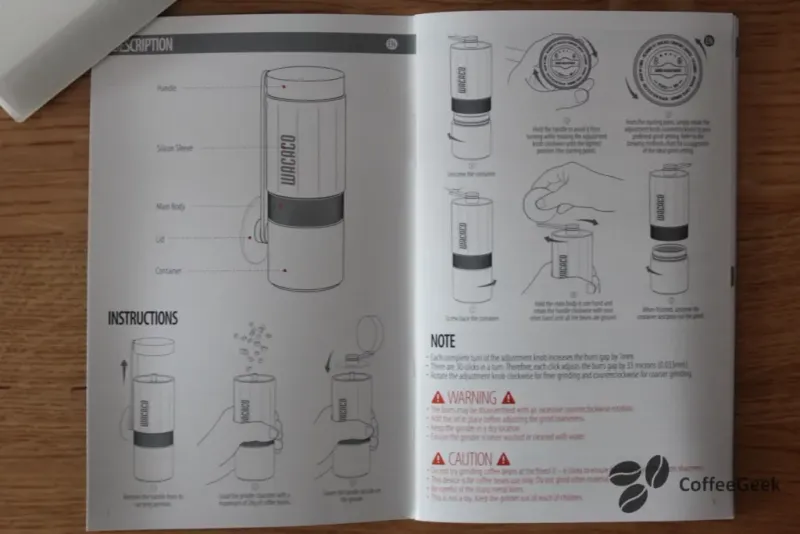 Extract from the coffee grinder user manual