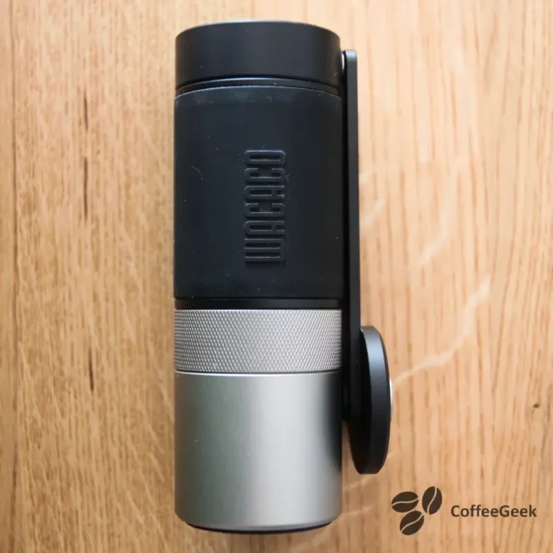 Close-up of the Wacaco Exagrind coffee grinder body