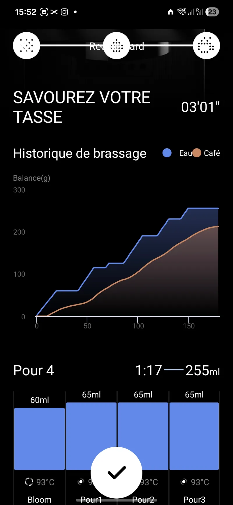 Extraction profile displayed in the xBloom app