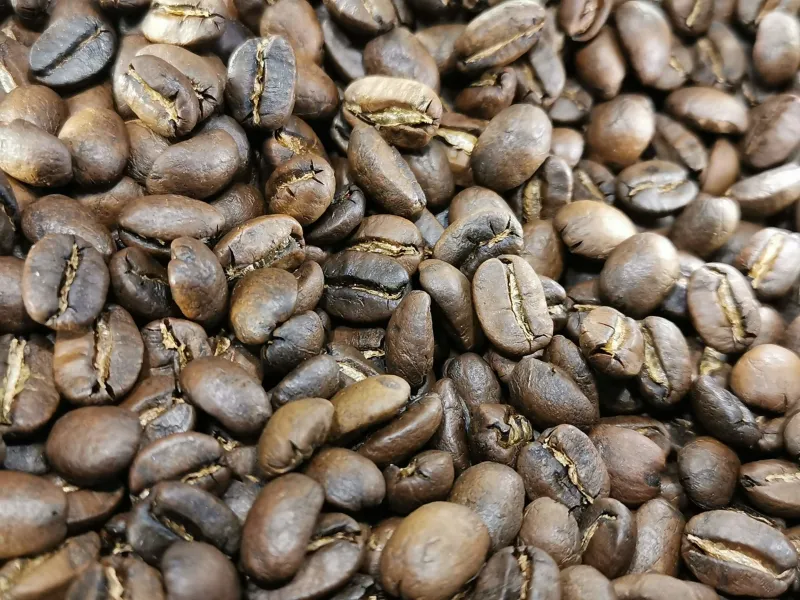 Granos de café verdes, crudos y densos