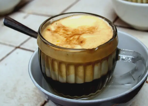 Vietnamese egg coffee in a cup