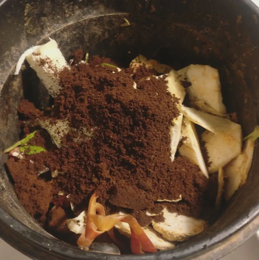 Coffee grounds mixed with compost