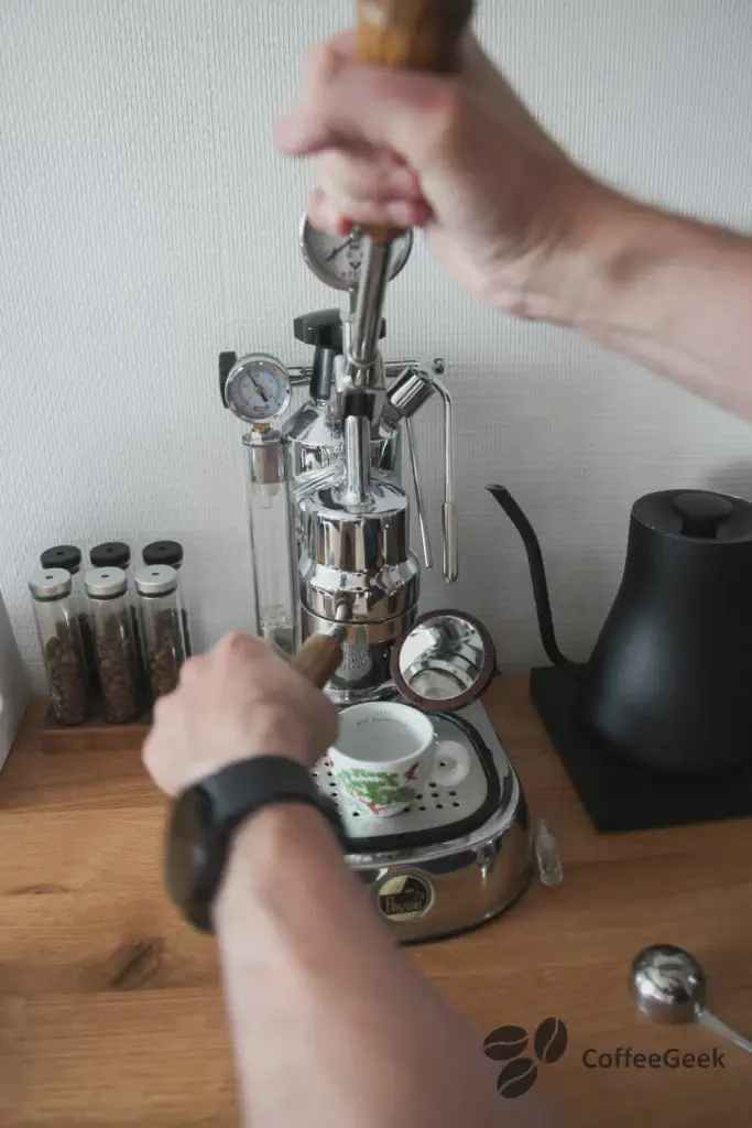 Preparing espresso with La Pavoni