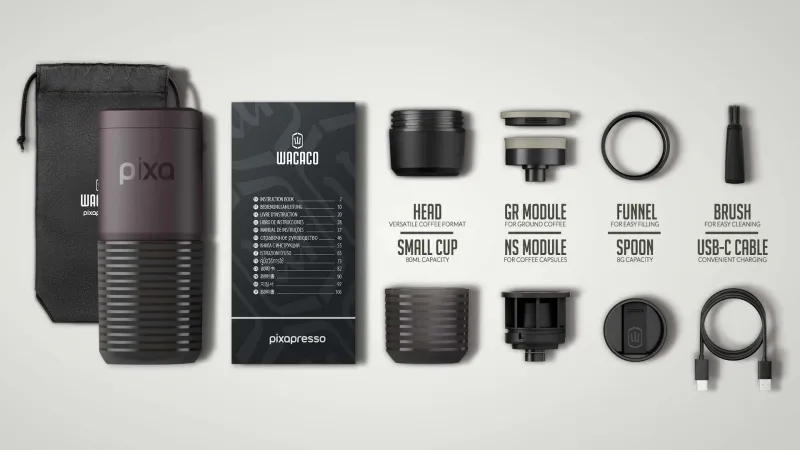 Pixapresso coffee machine and its accessories