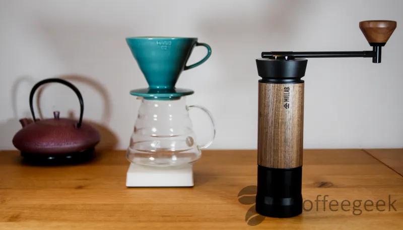 Complete pour over coffee setup with the Millab M01