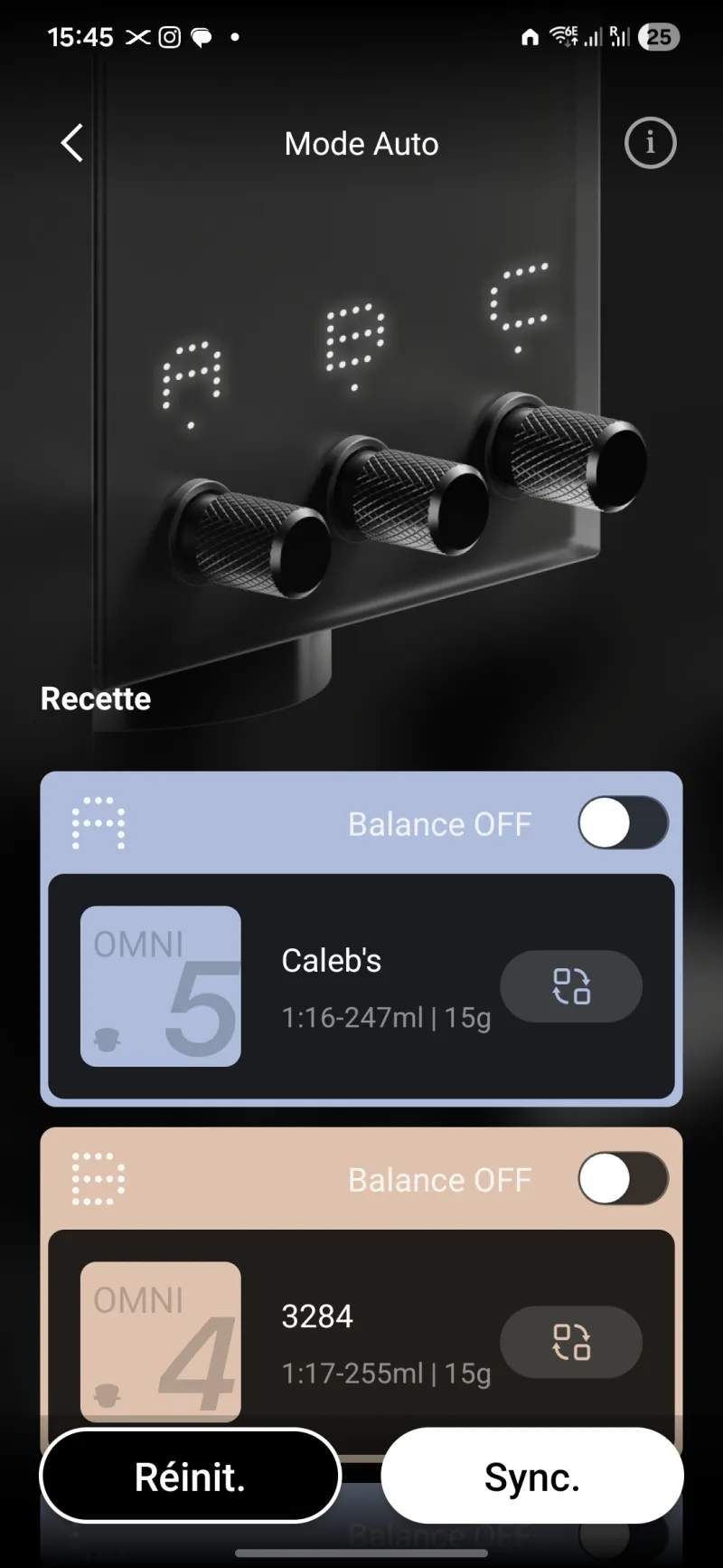 Autopilot recipe configuration in the app