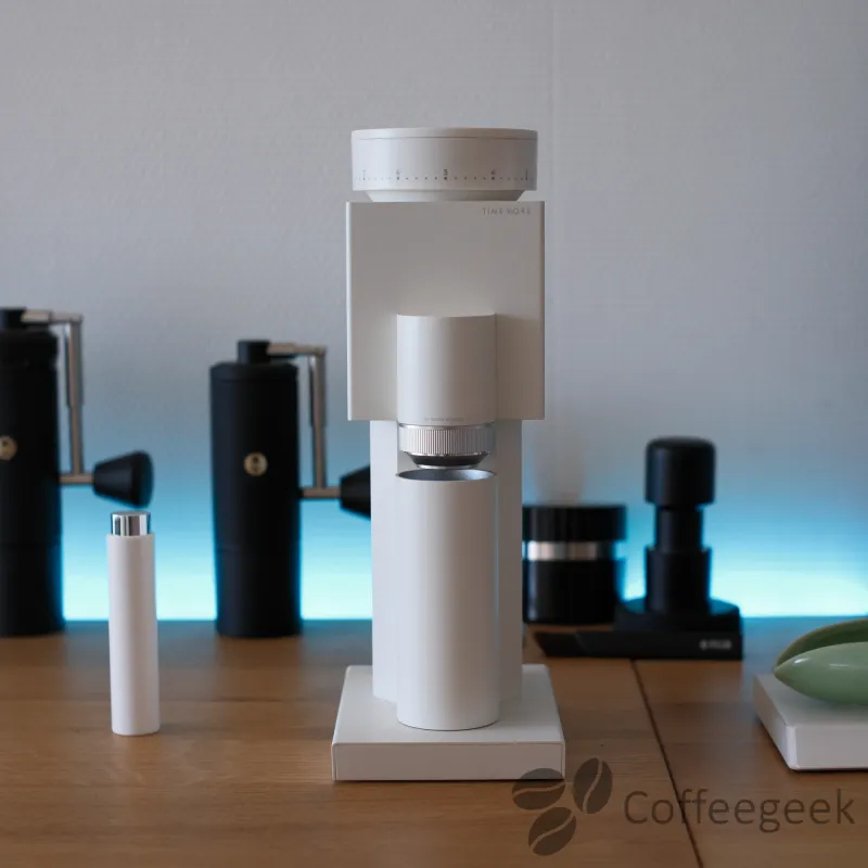 Overall view of the Timemore Bricks 01S in white, anodized aluminum body
