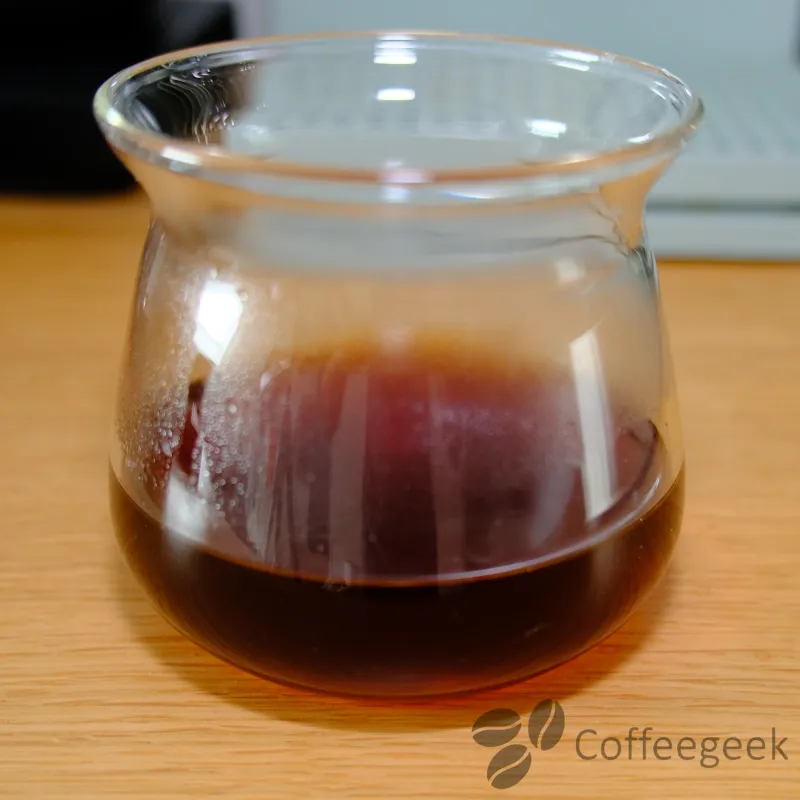 Pink Betania pour over coffee result in the cup