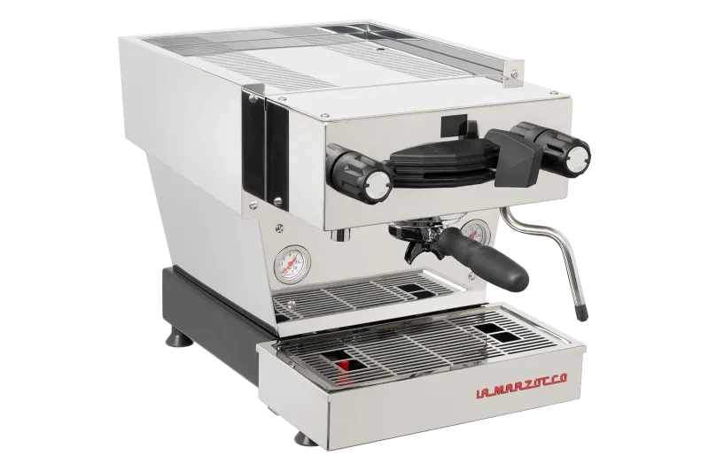 Stainless steel Linea Mini in front three-quarter view on a white background