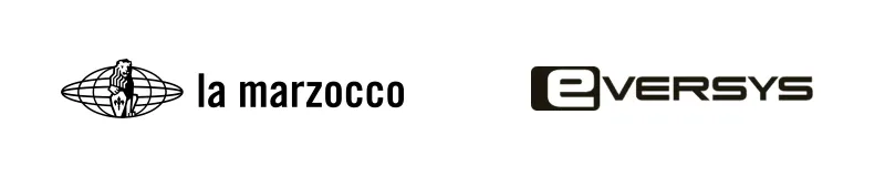 La Marzocco lion-and-globe logo next to the Eversys logo on a white background