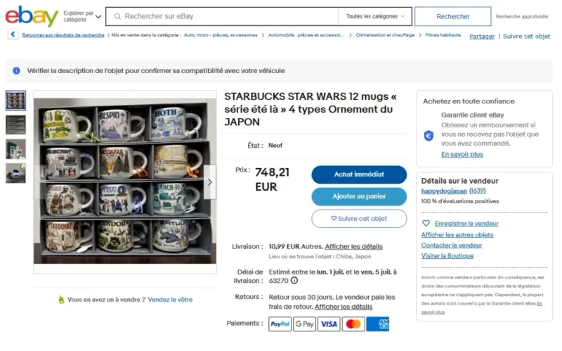 Mokken Japan Star Wars op eBay